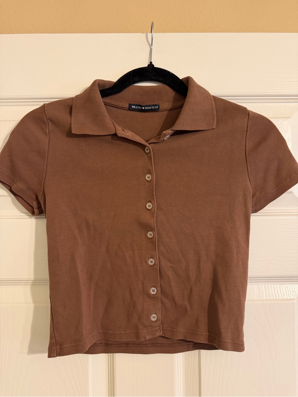 Brandy Melville Cropped Brown Stretch Polo Shirt